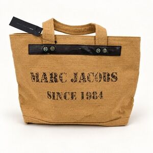 NEW Marc Jacobs Burlap Shopper Tote Bag Hemp Style Zip Top Boho Beach Travel